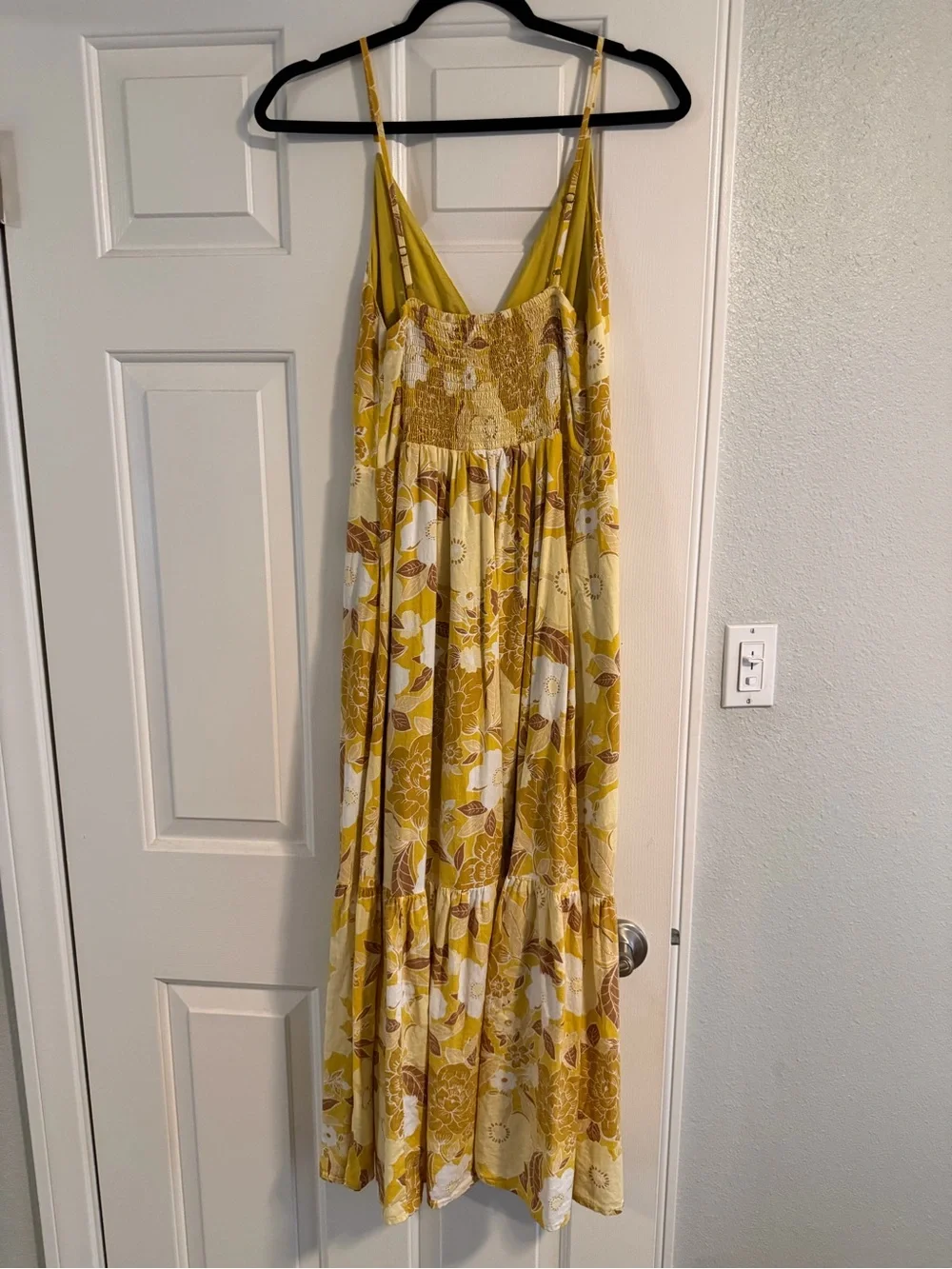 Yellow Floral Maxi Dress with V-Neck